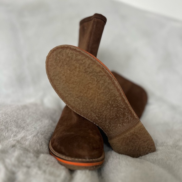 Bos. & Co. Brown Suede mid-calf boots with Orange Trim - Picture 3 of 6